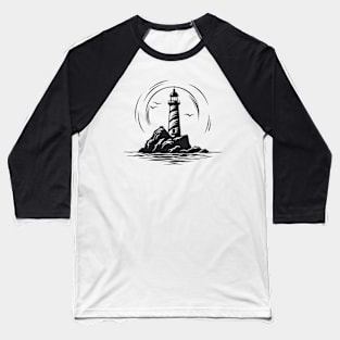 Lighthouse Ocean World Travel Adventure Vector Graphic Baseball T-Shirt